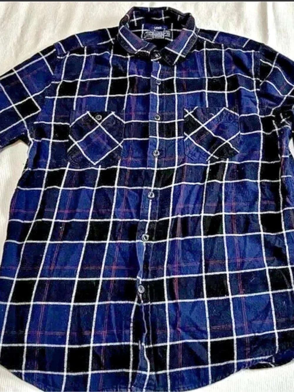 American Rag Plaid Button Cotton Shirt in Blue & Black Size Large Long Sleeve